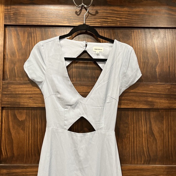 Super Down Dress Women Extra Small Light Baby Blue Long Maxi Cut Out Cap Sleeve - Picture 2 of 11